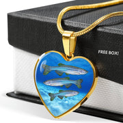 Slender danios Fish Print Heart Pendant Luxury Necklace-Free Shipping - Deruj.com