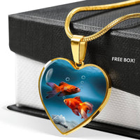 Fantail Fish Print Heart Charm Necklace-Free Shipping - Deruj.com