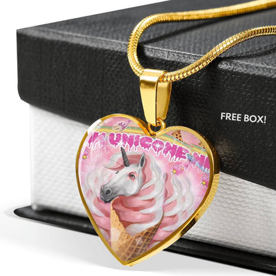 Creamy Unicorn Print Heart Pendant Luxury Necklace-Free Shipping - Deruj.com