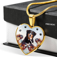 Bernese Mountain Dog Print Heart Charm Necklace-Free Shipping - Deruj.com