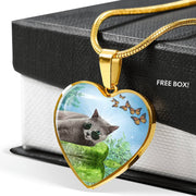 Russian Blue Cat Heart Pendant Luxury Necklace-Free Shipping - Deruj.com