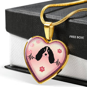 English Springer Spaniel Dog Print Heart Charm Necklaces-Free Shipping - Deruj.com