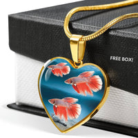 Siamese Fighting Fish Print Heart Charm Necklace-Free Shipping - Deruj.com