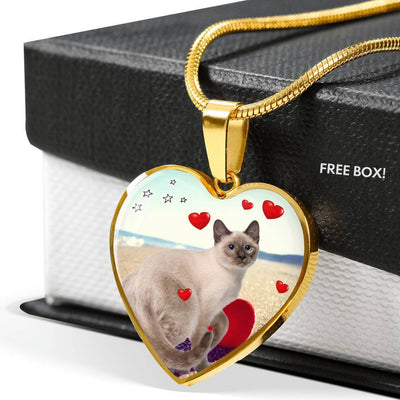 Cute Tonkinese Cat Print Heart Pendant Luxury Necklace-Free Shipping - Deruj.com