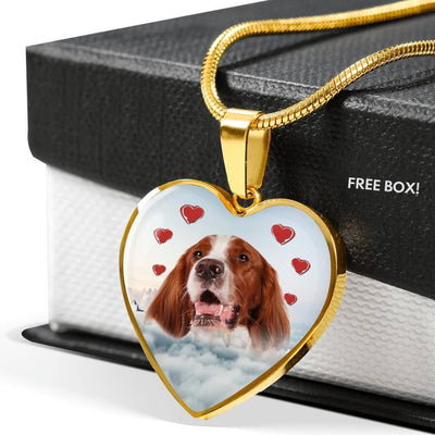 Irish Red and White Setter Print Heart Pendant Luxury Necklace-Free Shipping - Deruj.com
