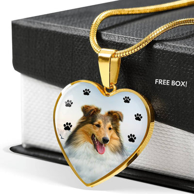 Shetland Sheepdog Print Heart Charm Necklace-Free Shipping - Deruj.com