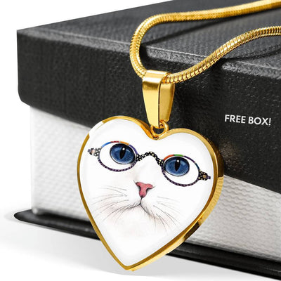 Cute Cat With Glasses Heart Pendant Luxury Necklace-Free Shipping - Deruj.com