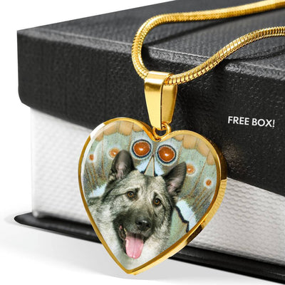 Norwegian Elkhound Dog Print Heart Pendant Luxury Necklace-Free Shipping - Deruj.com