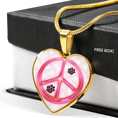 Peace Sign With Paws Print Heart Charm Necklaces-Free Shipping - Deruj.com