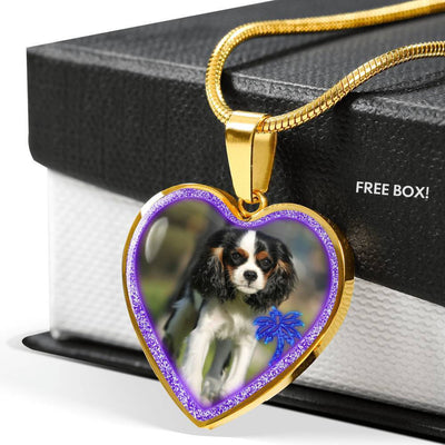 English Toy Spaniel Dog Print Heart Charm Necklaces-Free Shipping - Deruj.com