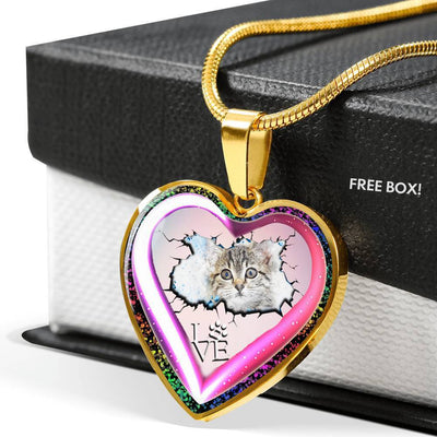 Cute Painted Cat Print Heart Charm Necklaces-Free Shipping - Deruj.com
