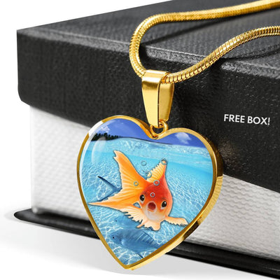 Comet Fish Print Heart Charm Necklace-Free Shipping - Deruj.com