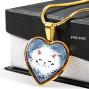 Cute Cat In Denim Print Heart Charm Necklaces-Free Shipping - Deruj.com