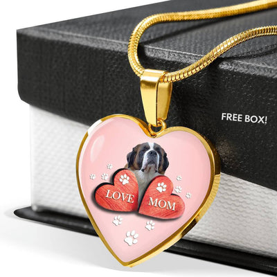 Saint Bernard Dog Print Heart Pendant Luxury Necklace-Free Shipping - Deruj.com