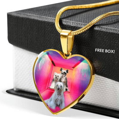 Chinese Crested Dog Print Heart Pendant Luxury Necklace-Free Shipping - Deruj.com