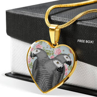 African Grey Parrot Print Heart Pendant Luxury Necklace-Free Shipping - Deruj.com