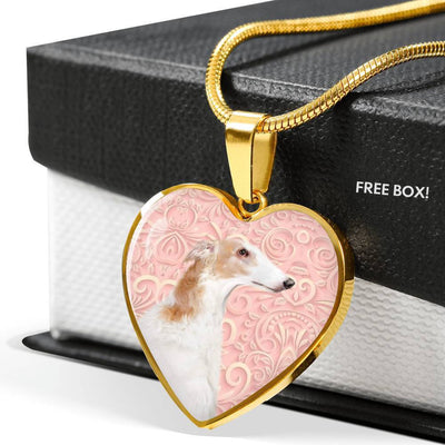 Borzoi Dog Print Heart Pendant Luxury Necklace-Free Shipping - Deruj.com