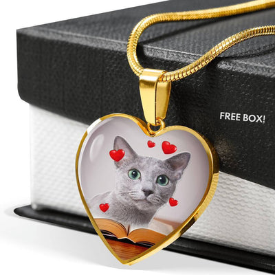 Russian Blue Print Heart Pendant Luxury Necklace-Free Shipping - Deruj.com