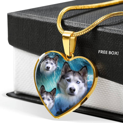 Siberian Husky Print Heart Charm Necklace-Free Shipping - Deruj.com