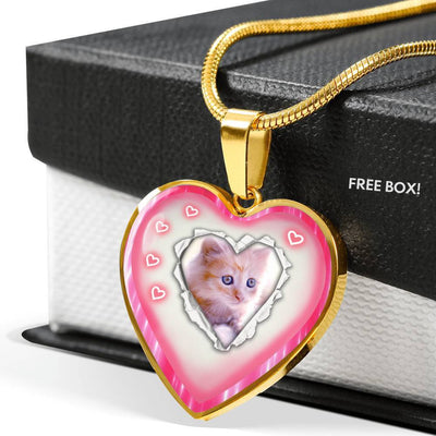 Cute Kitten Print Heart Charm Necklaces-Free Shipping - Deruj.com