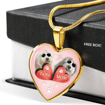 Old English Sheepdog Print Heart Pendant Luxury Necklace-Free Shipping - Deruj.com
