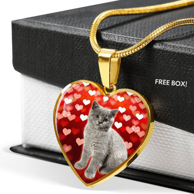 British Shorthair Print Heart Pendant Luxury Necklace-Free Shipping - Deruj.com
