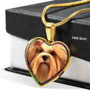 Lhasa Apso Dog Print Heart Charm Necklaces-Free Shipping - Deruj.com