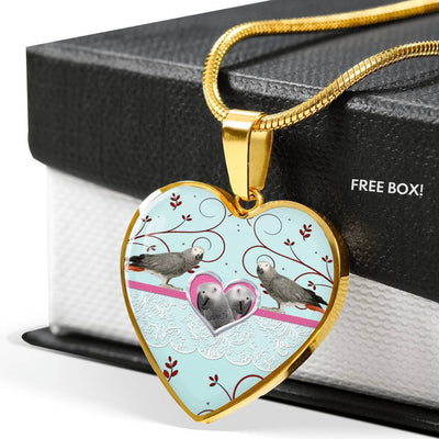 Cute African Grey Parrot Print Heart Pendant Luxury Necklace-Free Shipping - Deruj.com