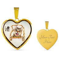 Lovely Bengal Cat Print Heart Charm Necklaces-Free Shipping - Deruj.com