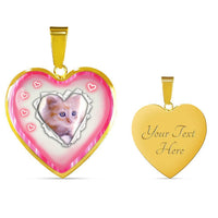 Cute Kitten Print Heart Charm Necklaces-Free Shipping - Deruj.com