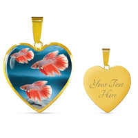 Siamese Fighting Fish Print Heart Charm Necklace-Free Shipping - Deruj.com