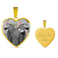 African Grey Parrot Print Heart Pendant Luxury Necklace-Free Shipping - Deruj.com