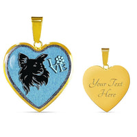 Papillon Dog On Denim Print Heart Charm Necklaces-Free Shipping - Deruj.com