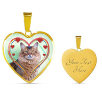 Somali Cat Print Heart Pendant Luxury Necklace-Free Shipping - Deruj.com