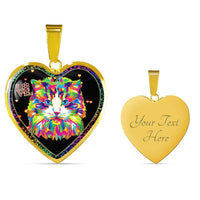Colorful Cat Print Heart Charm Necklaces-Free Shipping - Deruj.com