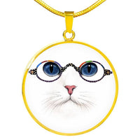 Cute Cat With Glasses Print Circle Pendant Luxury Necklace-Free Shipping - Deruj.com