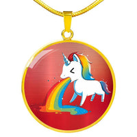 Unicorn Rainbow Print Circle Pendant Luxury Necklace-Free Shipping - Deruj.com