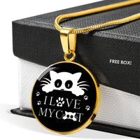 " I Love My Cat" Print Circle Pendant Luxury Necklace-Free Shipping - Deruj.com