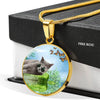 Russian Blue Cat Print Circle Pendant Luxury Necklace-Free Shipping - Deruj.com
