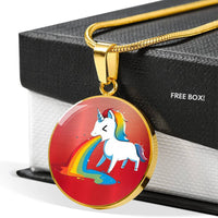 Unicorn Rainbow Print Circle Pendant Luxury Necklace-Free Shipping - Deruj.com