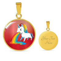 Unicorn Rainbow Print Circle Pendant Luxury Necklace-Free Shipping - Deruj.com