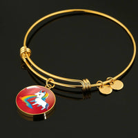 Unicorn Rainbow Print Circle Pendant Luxury Bangle-Free Shipping - Deruj.com