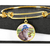 Scottish Fold Cat Print Circle Pendant Luxury Bangle-Free Shipping - Deruj.com