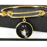 Black Saluki Dog Print Circle Pendant Luxury Bangle-Free Shipping - Deruj.com