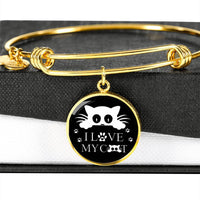 " I Love My Cat" Black Print Circle Pendant Luxury Bangle-Free Shipping - Deruj.com