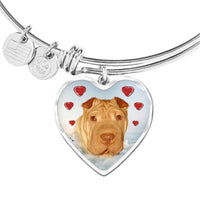 Shar Pei Print Luxury Heart Charm Bangle-Free Shipping - Deruj.com