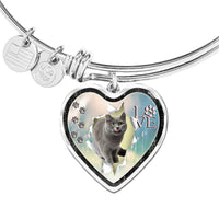 Korat Cat Print Heart Pendant Bangle-Free Shipping - Deruj.com