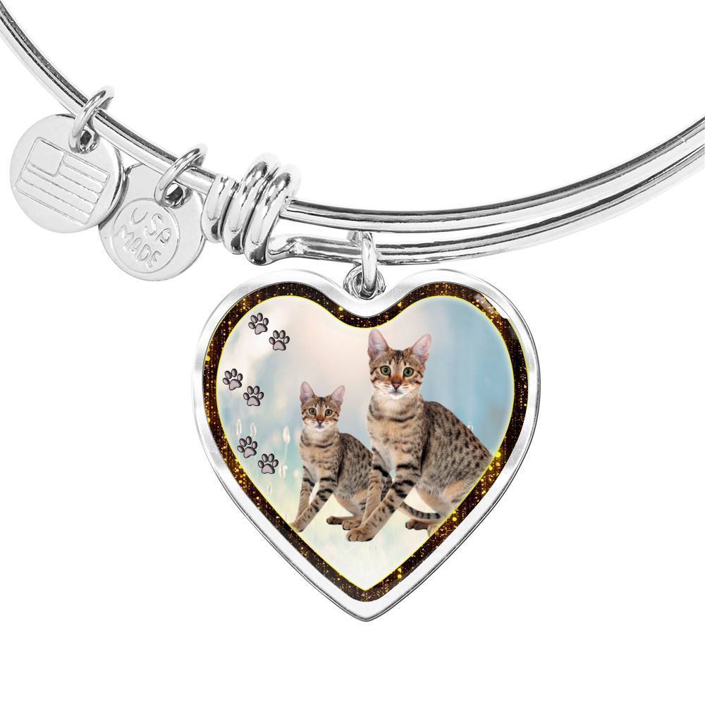 Savannah Cat Print Heart Pendant Bangle-Free Shipping - Deruj.com
