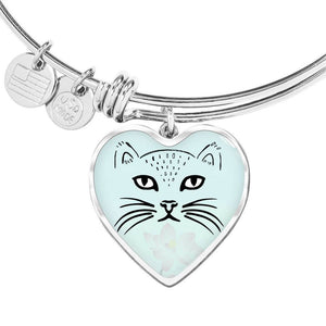 Cute Cat Face Print Heart Pendant Bangle-Free Shipping - Deruj.com