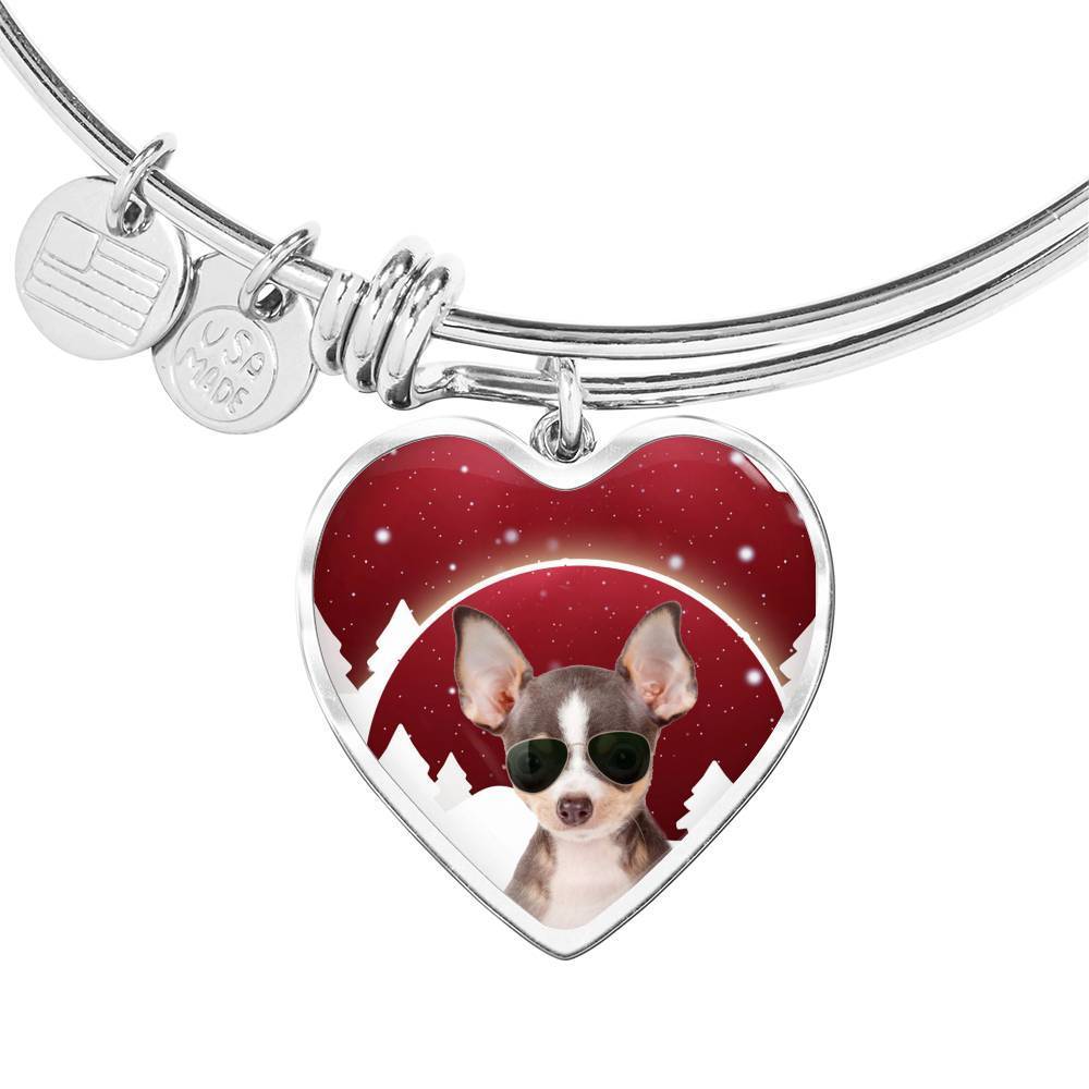 Chihuahua Print Heart Charm Bangle-Free Shipping - Deruj.com